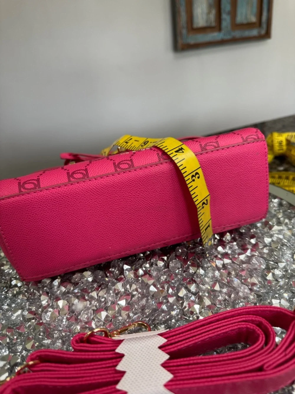 bebe Hot Pink Logo small Satchel with Gold-Tone Hardware and crossbody strap - Picture 15 of 16
